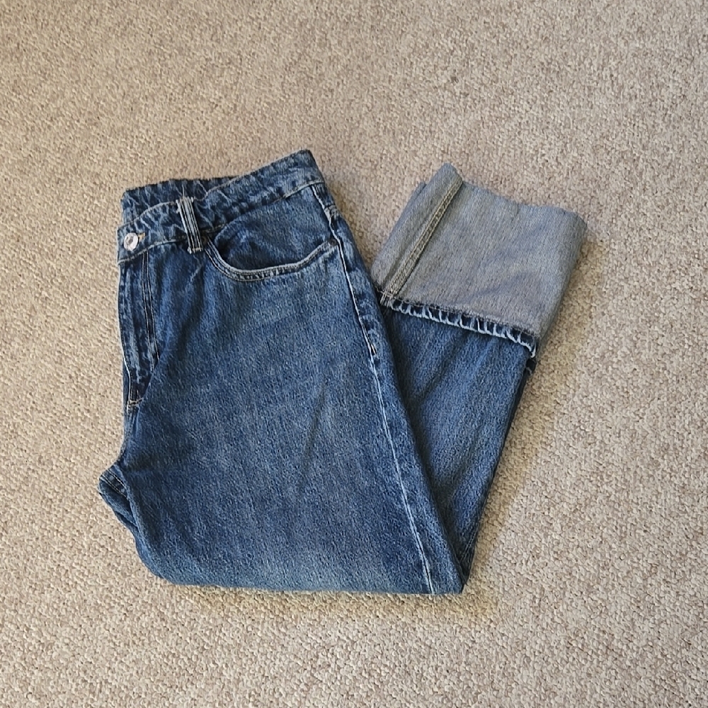 Zara High-Rise Wide Folded Cuff Denim Jeans Size 12
